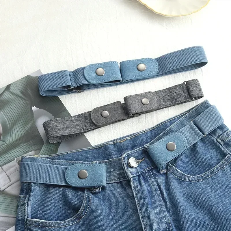 Banda elástica ajustable de lona para hombre y mujer, cinturón Invisible sin hebilla para pantalones vaqueros, vestido sin hebilla, fácil de usar, 2024