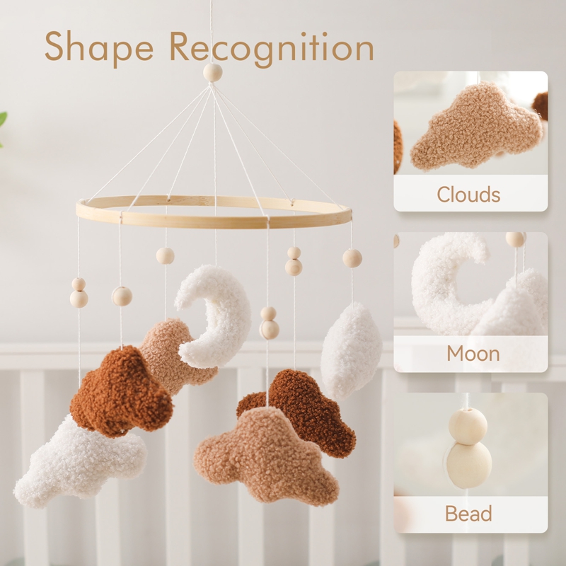 Lã Crochet Cartoon Cloud Bed Bell, Brinquedos suspensos, Brinquedo de chocalho do bebê, Móvel de madeira na cama, Presente, 0-12 meses
