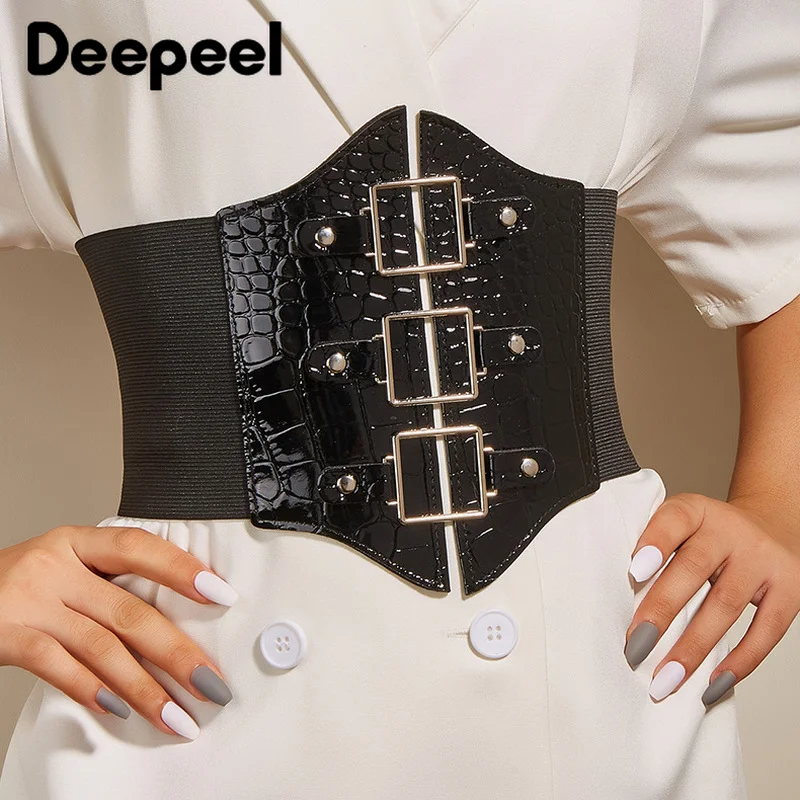 Deepeel แฟชั่นผู้หญิงกระโปรงตกแต่งเข็มขัดรัดตัวหญิงกว้าง Girdle เข็มขัดหนังหรูหราสไตล์โกธิคเข็มขัด