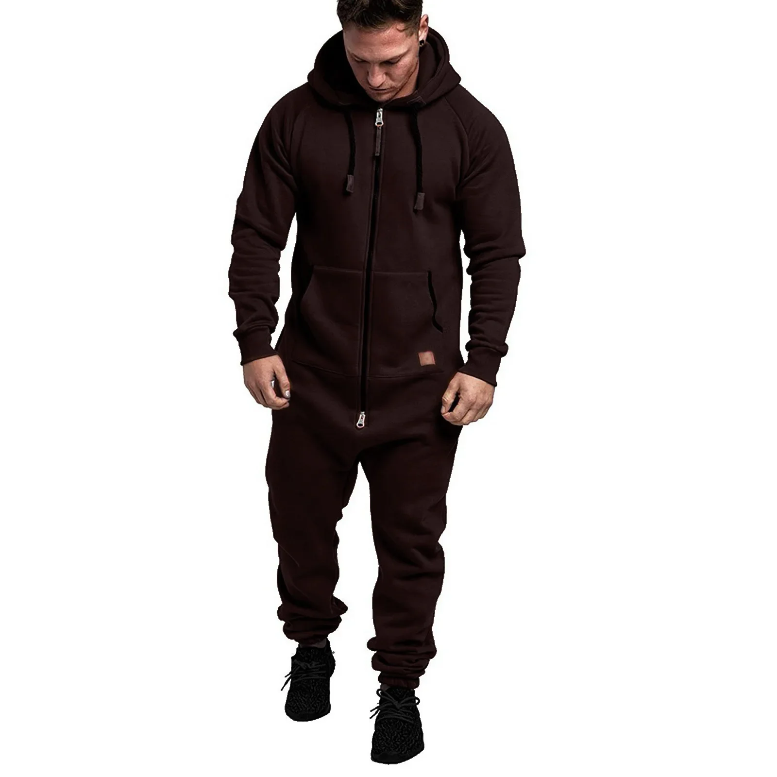 Männer Overall Solide Langarm Mit Kapuze Dicke Playsuits Männlich Zipper Hoodies Strampler Herbst Einem Stück Sets Casual Gerade