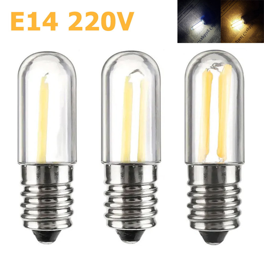 2 teile/los mini e14 led filament birne dimmbar 1w 2w 4w e14 220v led lampe kühl/warmweiß led cob kühlschrank filament licht für zu hause