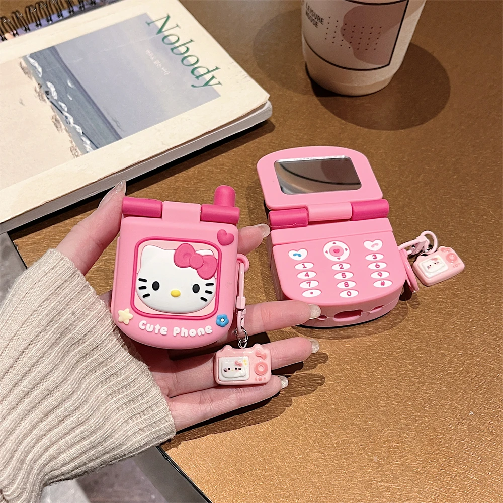 Funda para auriculares con lazo 3D de Hello Kitty para Apple AirPods 1, 2, 3 generación, Airpods Pro Pro2, funda para auriculares inalámbricos con Bluetooth de silicona
