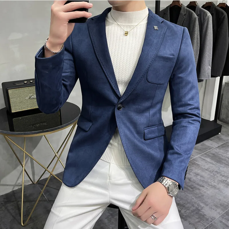 Plus ขนาด4XL-M ฤดูใบไม้ร่วงกำมะหยี่เสื้อแจ็คเก็ต Blazer Blazer 6สีนักธุรกิจผู้ชาย Slim Blazers Hommes Casual Tuxedo เสื้อคลุมสูท