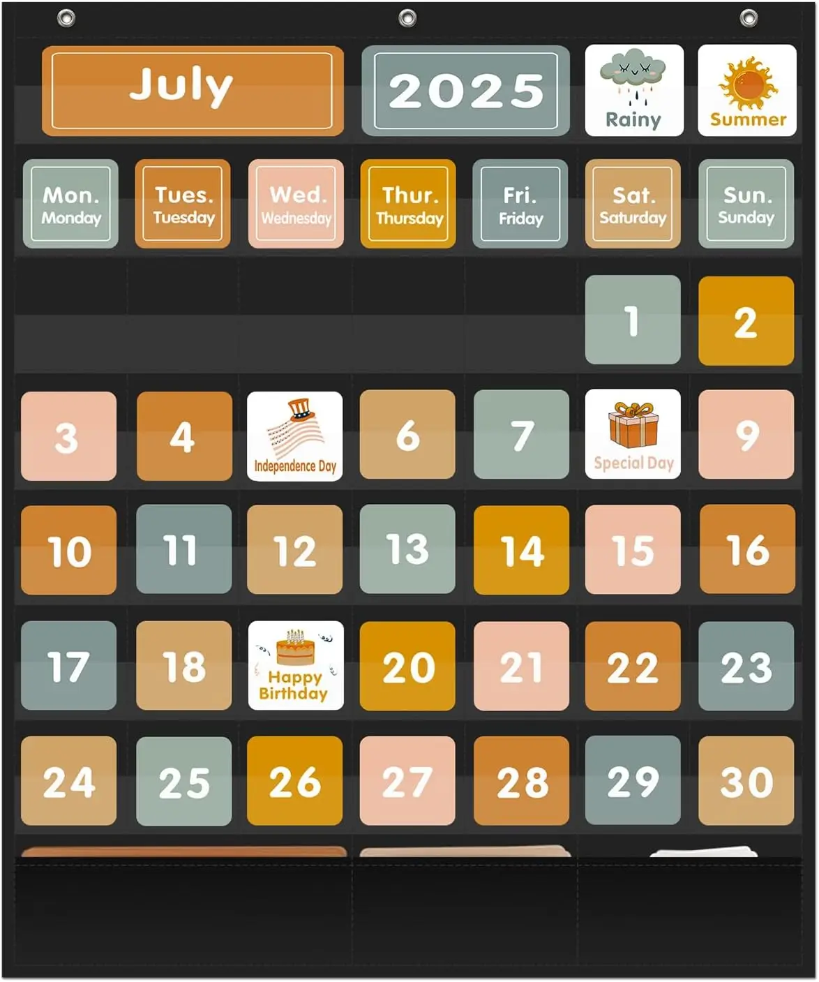 Large Boho Calendar Pocket Chart for Classroom with Cards Monthly Calendar and Weather Black Pocket Chart For Home School