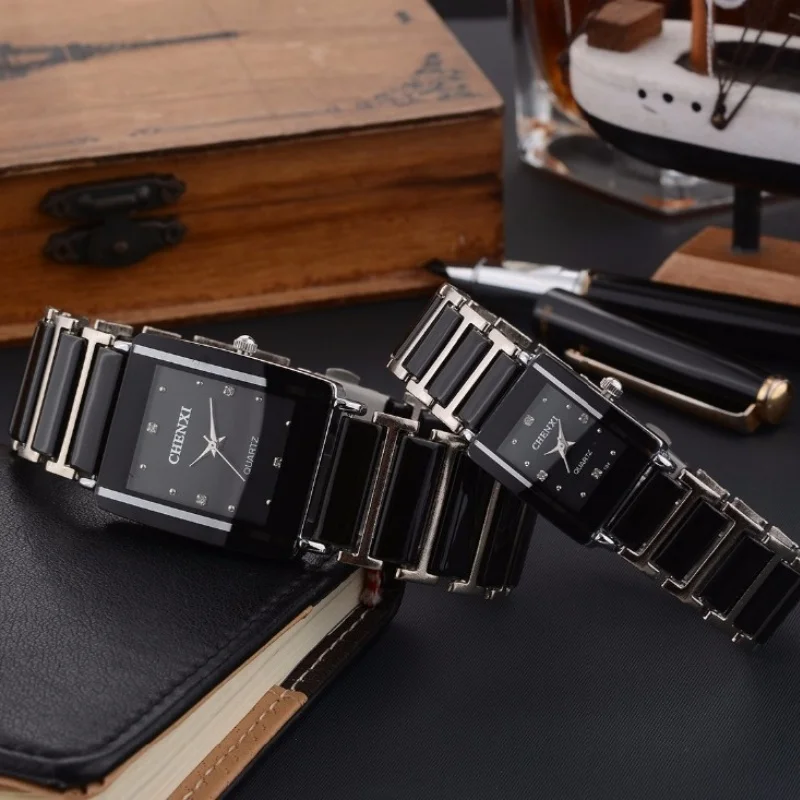CHENXI 104A ยี่ห้อผู้ชายนาฬิกาควอตซ์ Elegant Square Dial reloj เซรามิคกันน้ํา montre Lady แฟชั่นคู่นาฬิกา
