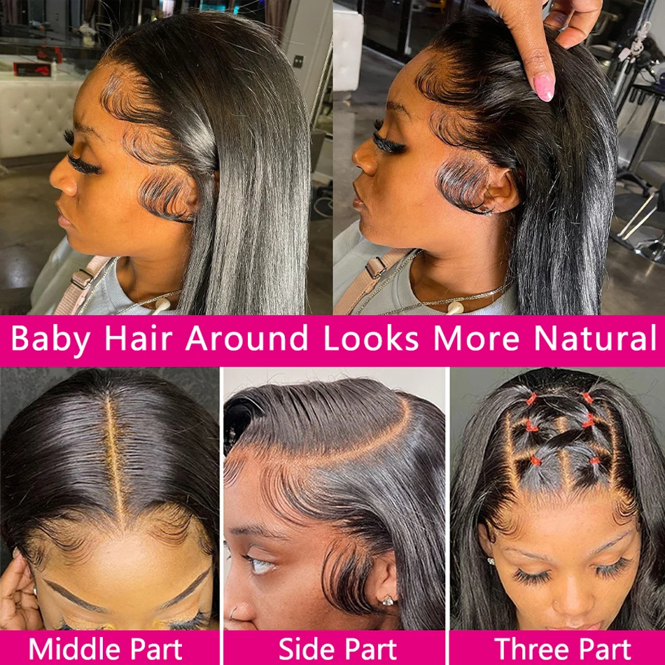 ブラジルのかつらフロントレースウィッグ,滑らかな人間の髪の毛,透明なhd,5x5クロージャー,360,40インチ,13x6