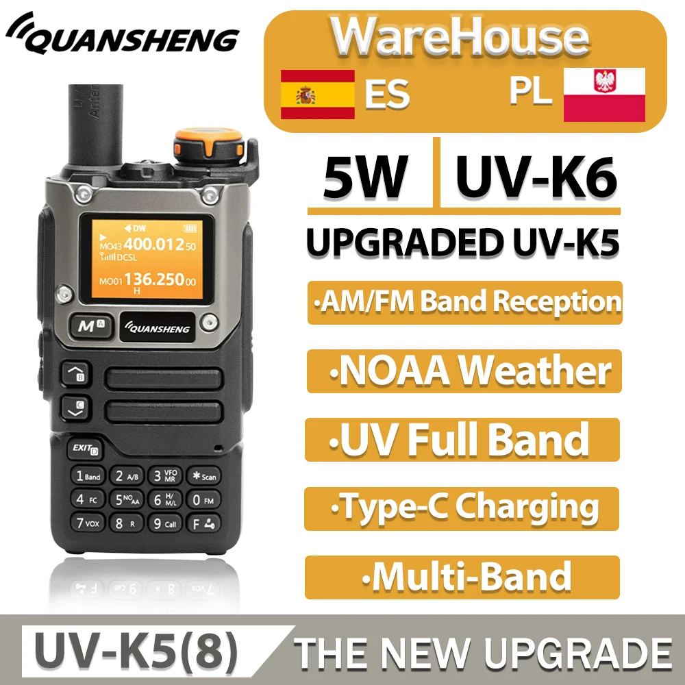 Quansheng UV-K5(8) Walkie Talkie 50-600 MHz Caricatore Full Band Type C AM DTMF Scrambler NOAA FM UVK6 K5 Ham Radio bidirezionale