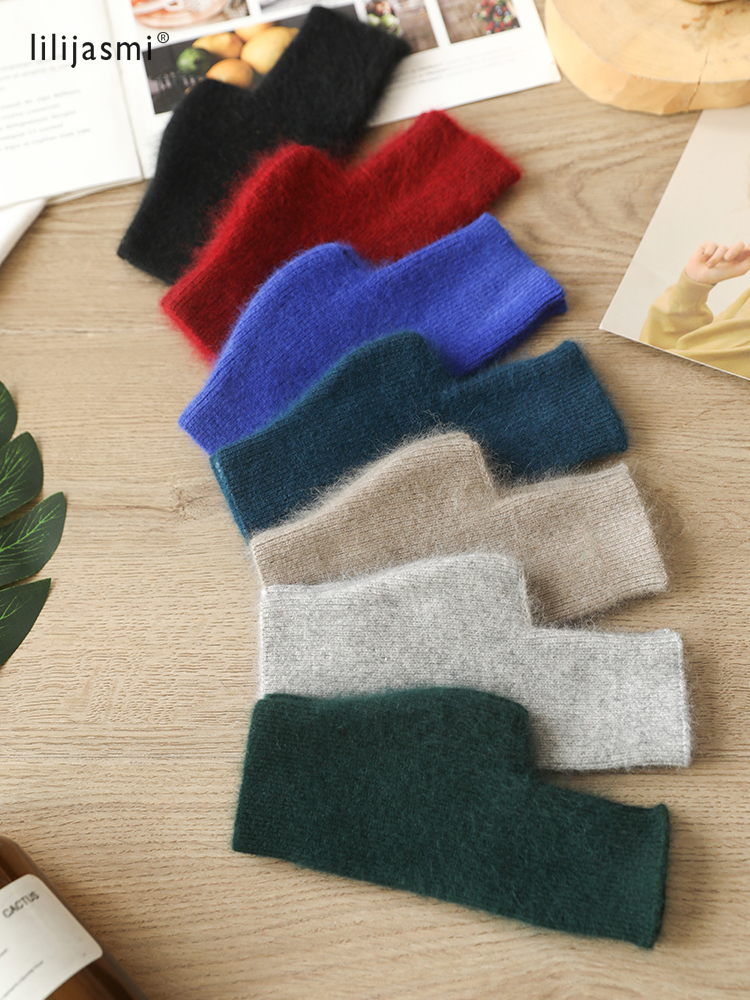 Guantes de Cachemira de visón para mujer, manoplas cálidas sin dedos de lana de mapache, hasta la muñeca, con agujero para el pulgar, coreanas, encantadoras, para otoño e invierno