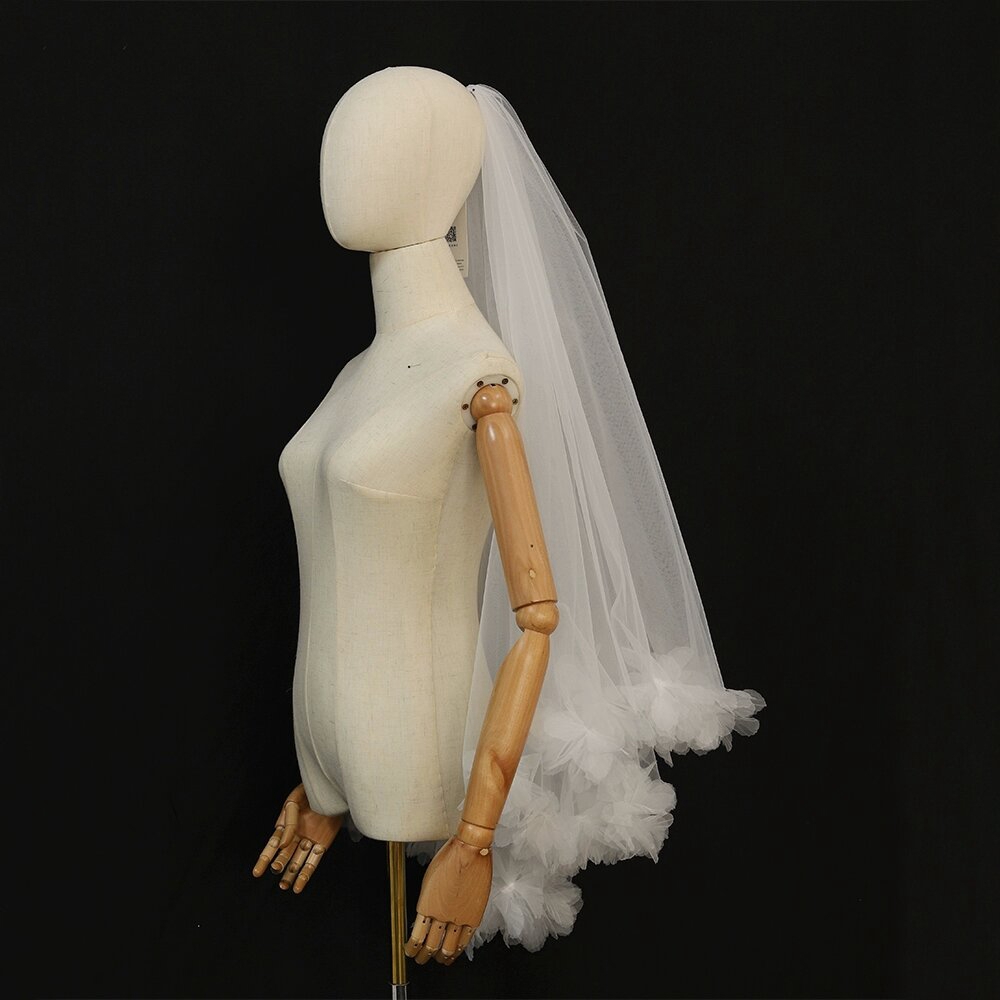 Neuer Brautschleier mit Irisblumen, zweilagig, kurzer Hochzeitsschleier, individuell gestaltet