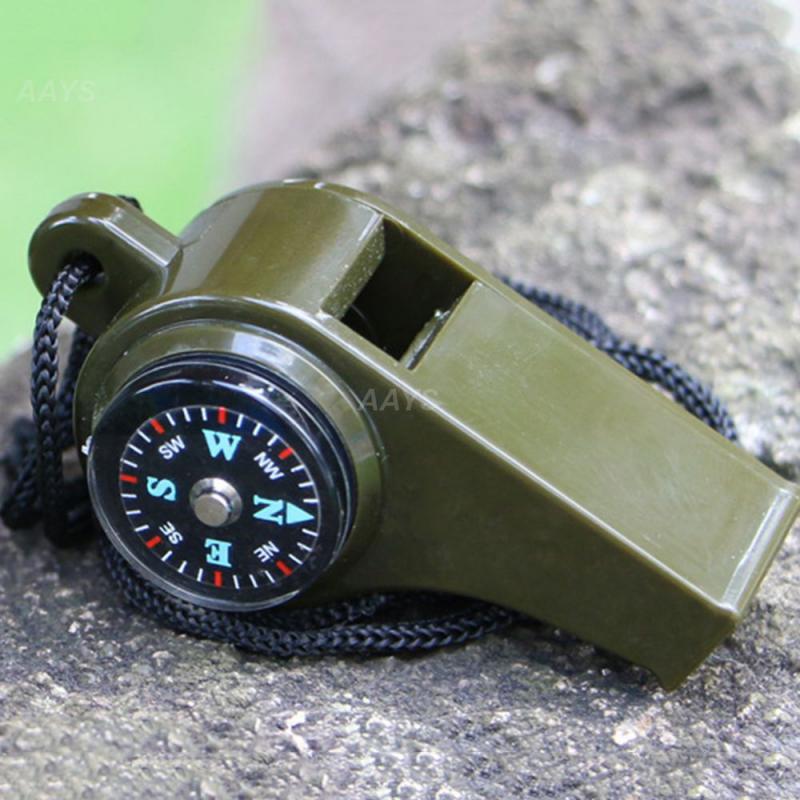 3in1 Survival Whistle Mutifunction น้ําหนักเบานกหวีดเครื่องวัดอุณหภูมิเข็มทิศสําหรับตั้งแคมป์เดินป่าและกิจกรรมกลางแจ้ง