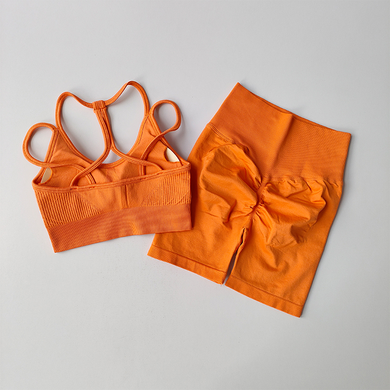Conjunto deportivo de cintura alta color melocotón para levantamiento de cadera, ropa de Yoga de secado rápido a prueba de golpes, pantalones para correr, conjunto de dos piezas para Fitness, 3/4