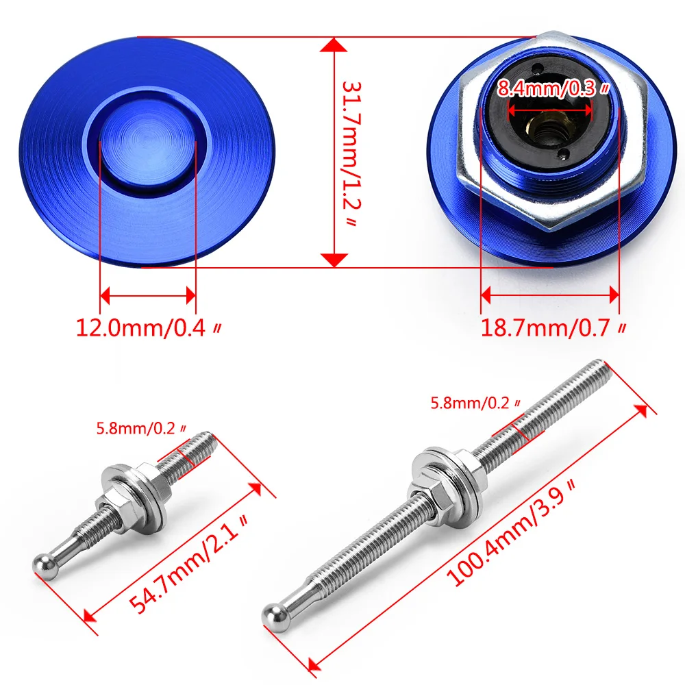 LZONE - 1.25" Universal JDM Style Push Button Billet Hood Pins Lock Clip Kit Car Quick Pins For BMW ec JR-HPL04/05