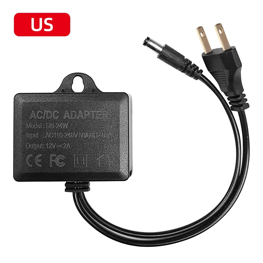 Adaptador de alimentação para câmera CCTV AC/DC 12V 2A externo à prova d'água UE EUA Adaptador de tomada Carregador para câmera CCTV