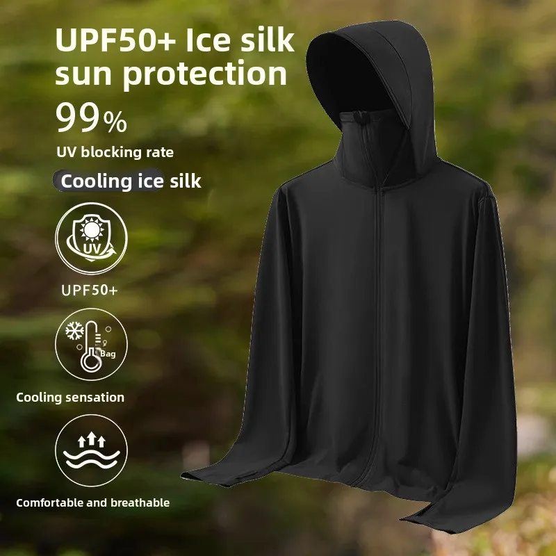 UPF50+ UV Protection Ice Silk Cool Feeling Sun Protection Clothing Lightweight Breathable Fiing Jaet Outdoor Sports irt