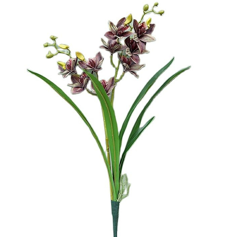 6 Buah Tanaman Bunga Palsu Cymbidium 9 Kepala Buatan Phalaenopsis Orhid untuk Dekorasi Bunga Tengah Pernikahan