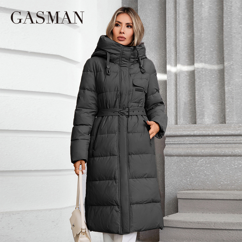 GASMAN 2024 女性の冬のジャケットファッションロングビッグポケットコート女性ブランド高品質パーカー防風暖かいダウンジャケット 88618