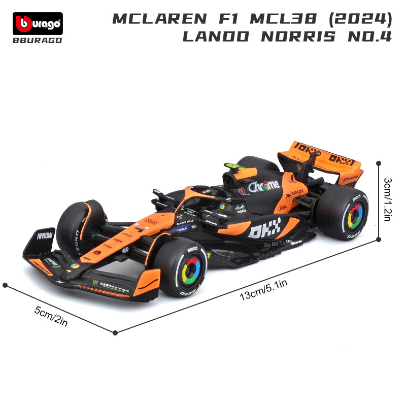 Bburago 1:43 McLaren 2024 MCL38 Miami GP Formule Racing Legering Model Auto Speelgoed