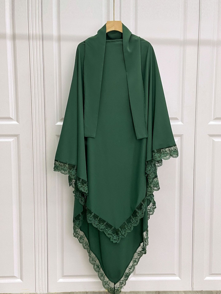Ramadán encaje largo Khimar Hijab Eid musulmán Headcarf mujeres Jilbab una pieza Khimars Jubha islámico Hijabs Musulman prenda