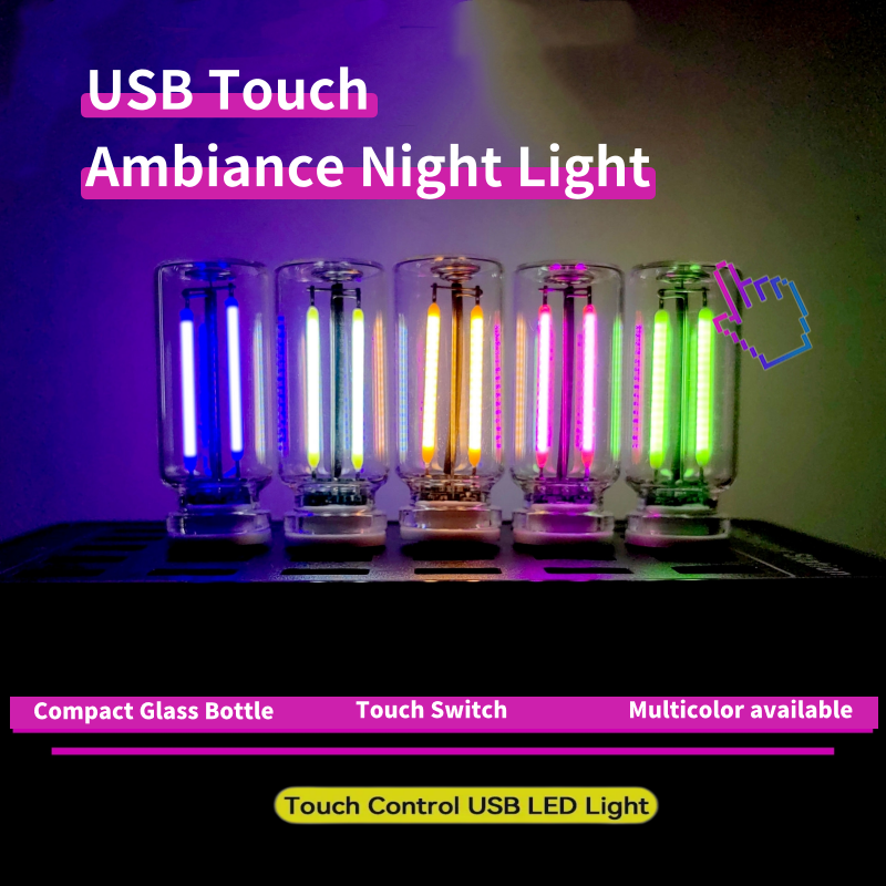 Veilleuse LED USB portable pour voiture, lampe à filament tactile à intensité variable, Plug and Play, lumière décorative pour voiture et chambre à coucher