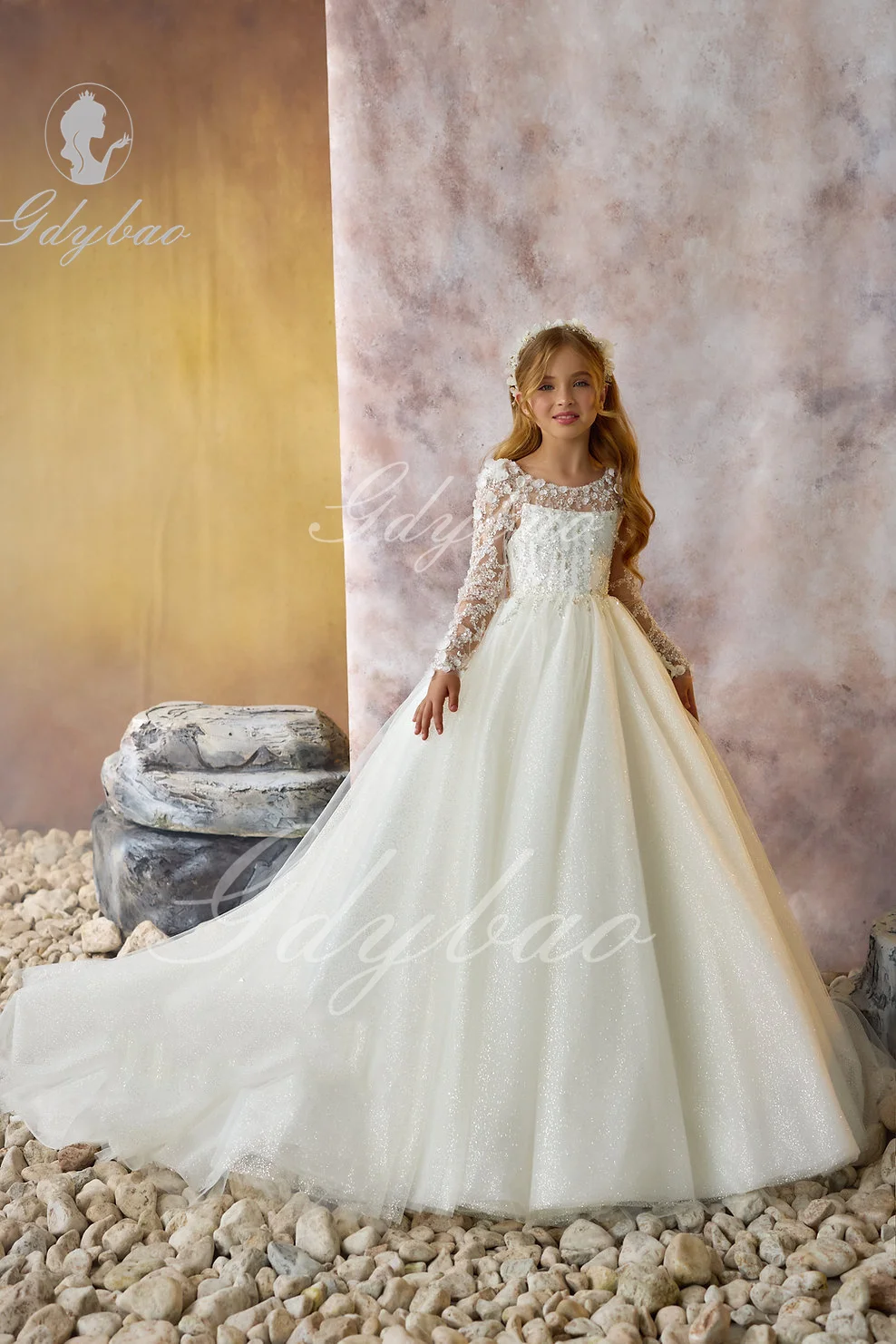 Vestido de niña de flores para boda, apliques de tul brillante, lentejuelas con cuentas, princesa, primer vestido de fiesta de cumpleaños eucarístico para niño