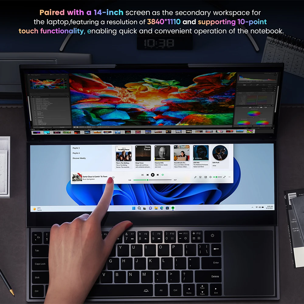 N-one Nbook Fly Laptop Intel®Xeon®W-10885m Windows 11 Pro 16GB + 1T doppio schermo 16 ''+ 14'' Touch pad Computer da studio per ufficio