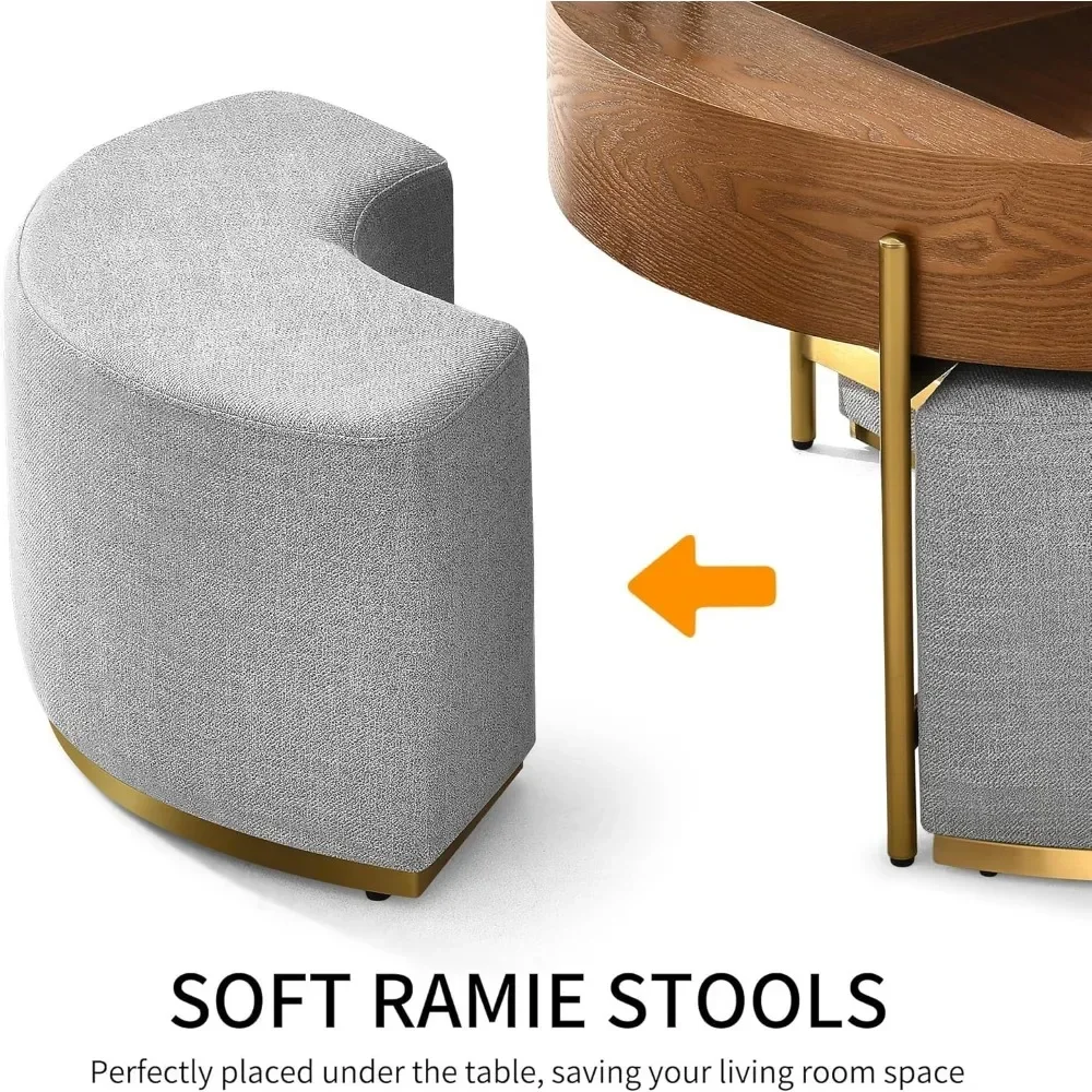 Conjunto de mesa de centro minimalista da moda com 3 bancos de armazenamento