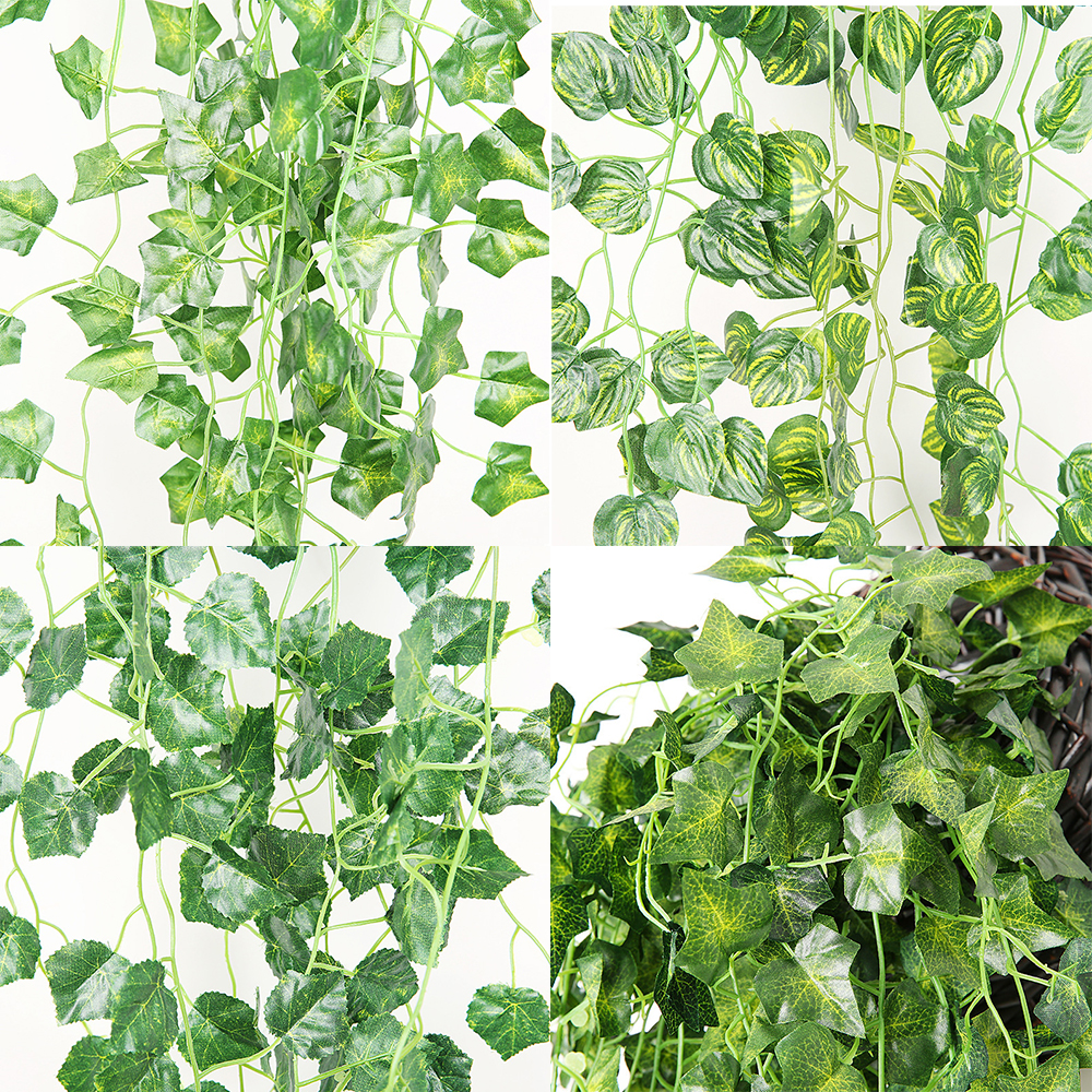 1 個人工植物クリーパーグリーン壁掛けつる家の庭の装飾籐ウェディングパーティー DIY フェイクリース葉アイビー