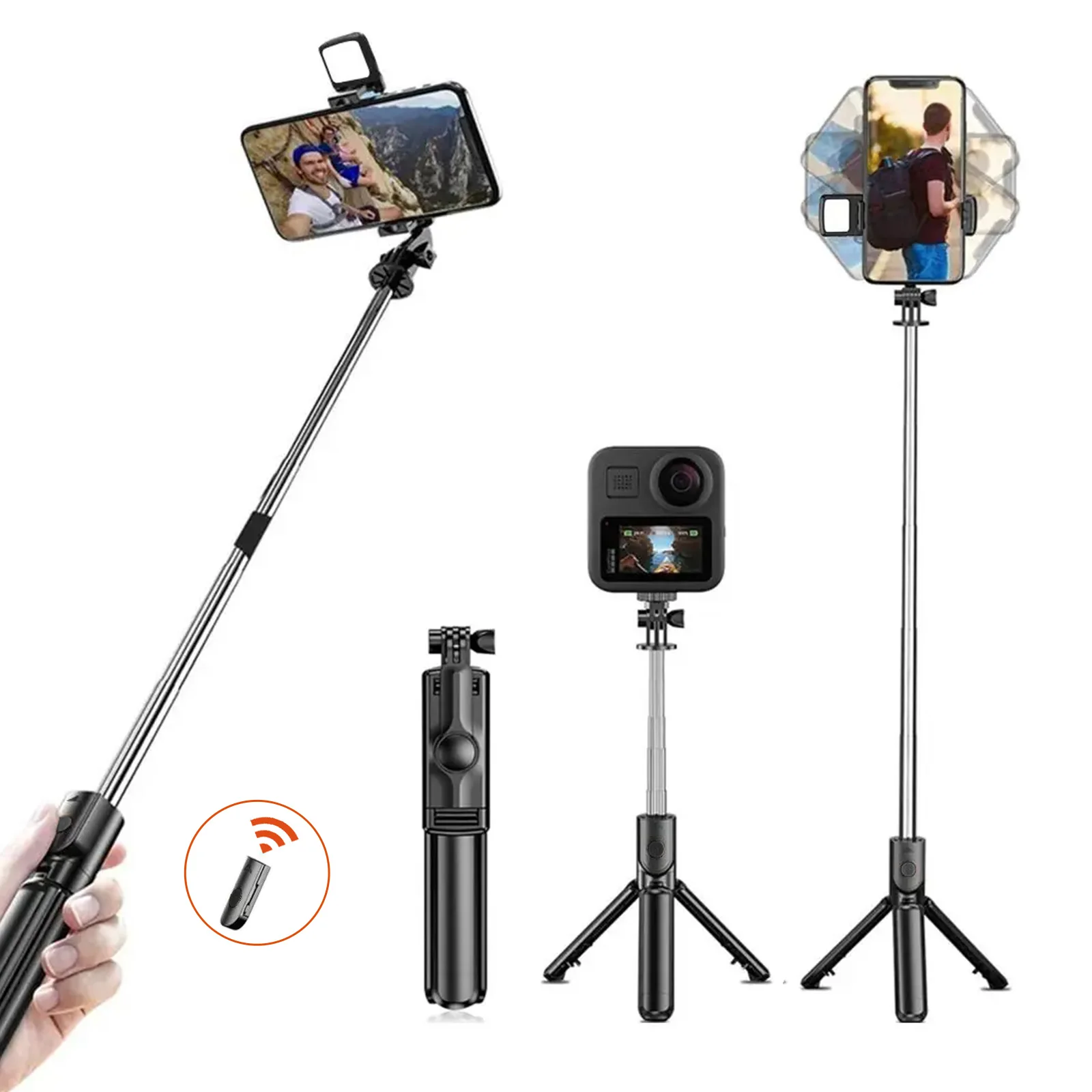 Luz de relleno de obturador remoto monopié Universal para iPhone Samsung Xiaomi soporte de teléfono Mini trípode inalámbrico Bluetooth palo de Selfie
