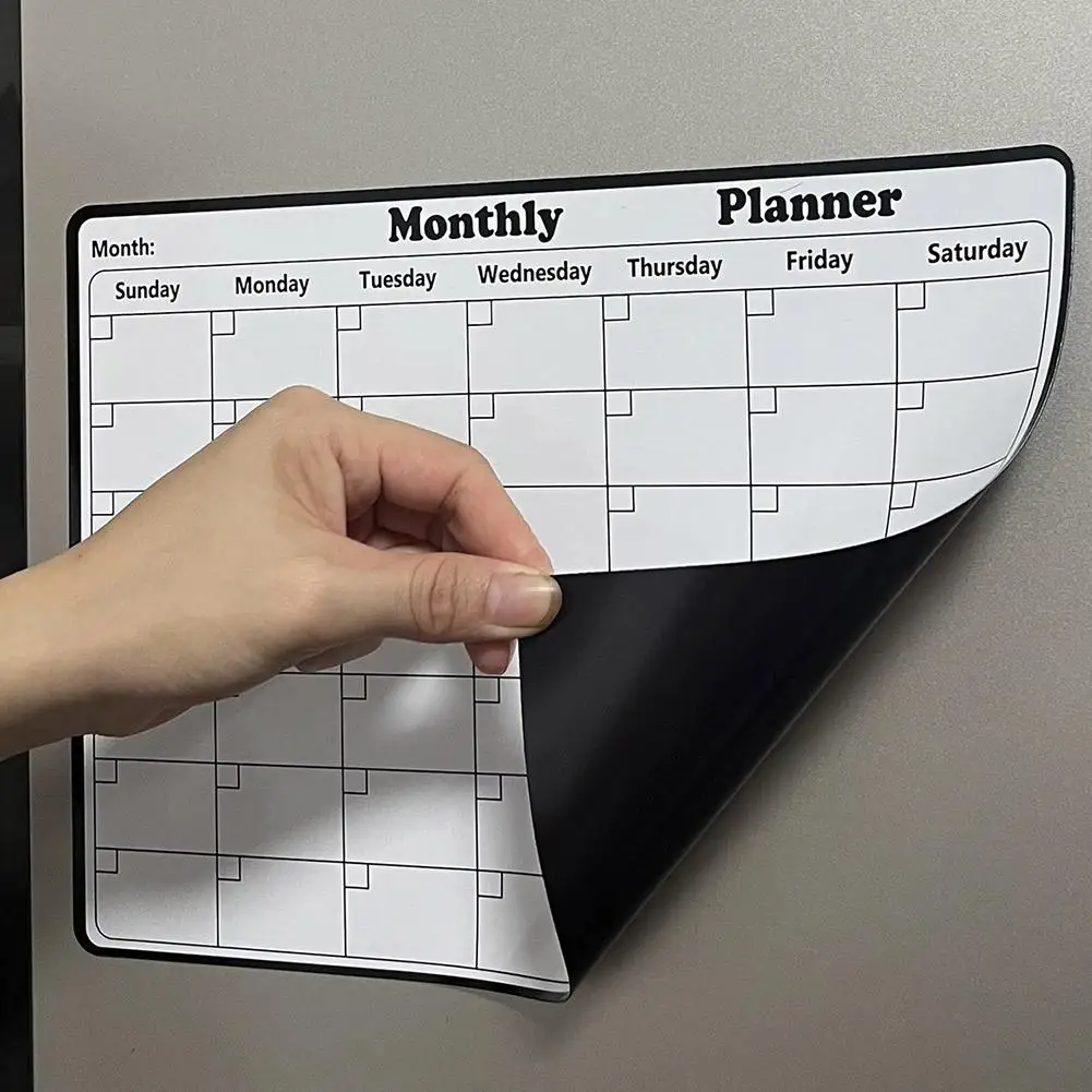 Soft Magnetic Memo Board - Reusable Weekly Planner, Decorative Modern Fridge Organizer for Home Office, PVC Grid Calendar & Note