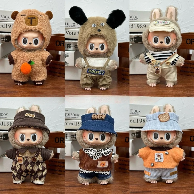 Labubu Puppenkleidung Capybara Cos Anzug V1 V2 V3 Outfit Stilvolles Kleidungsset für Plüschtierpuppen 17 cm süßes Modellzubehör