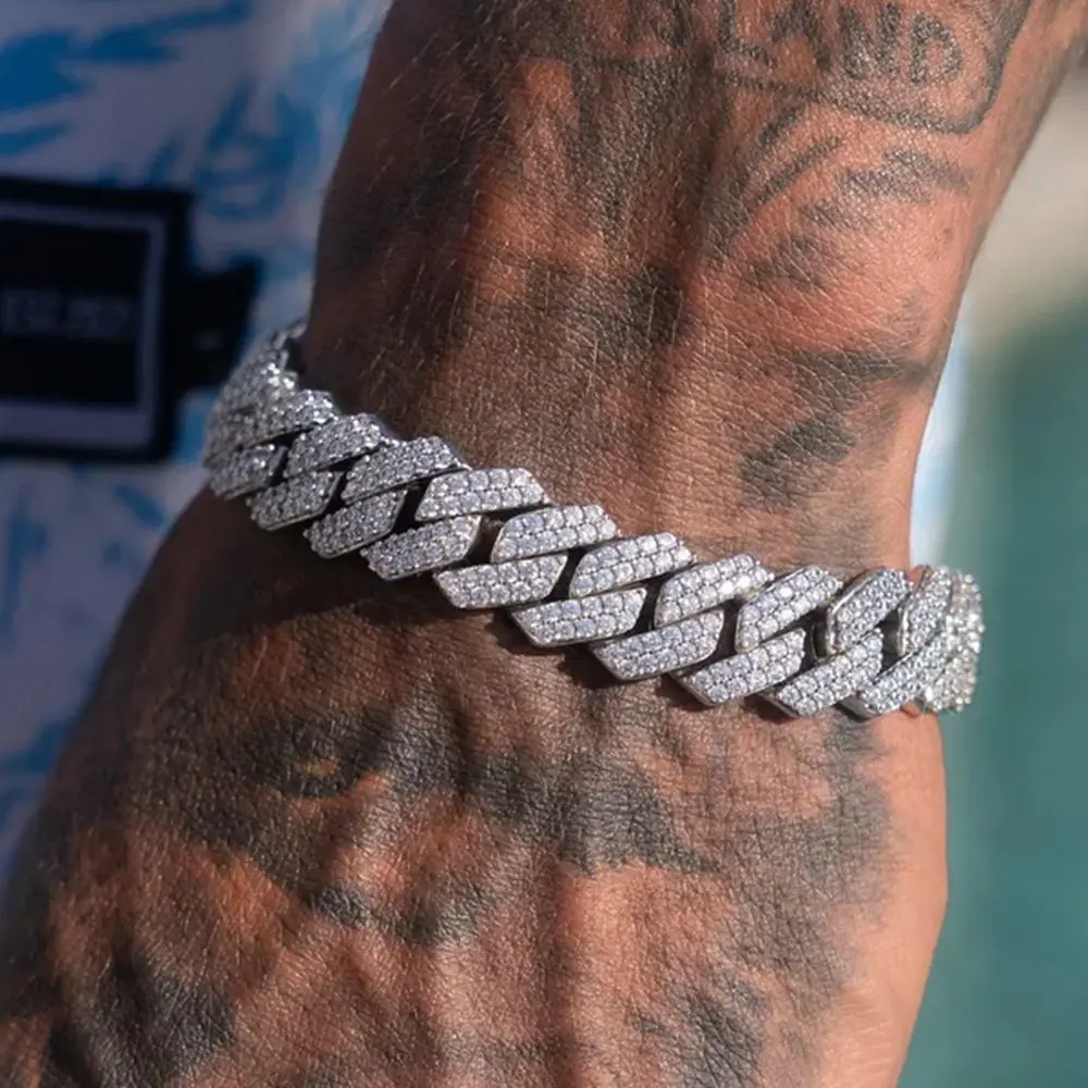 14MM Iced Prong Link Kubanische Kettenarmbänder für Männer Frauen Voller Strasssteine Chunky Miami Kubanisches Armband Punk Hip Hop Schmuck Geschenk