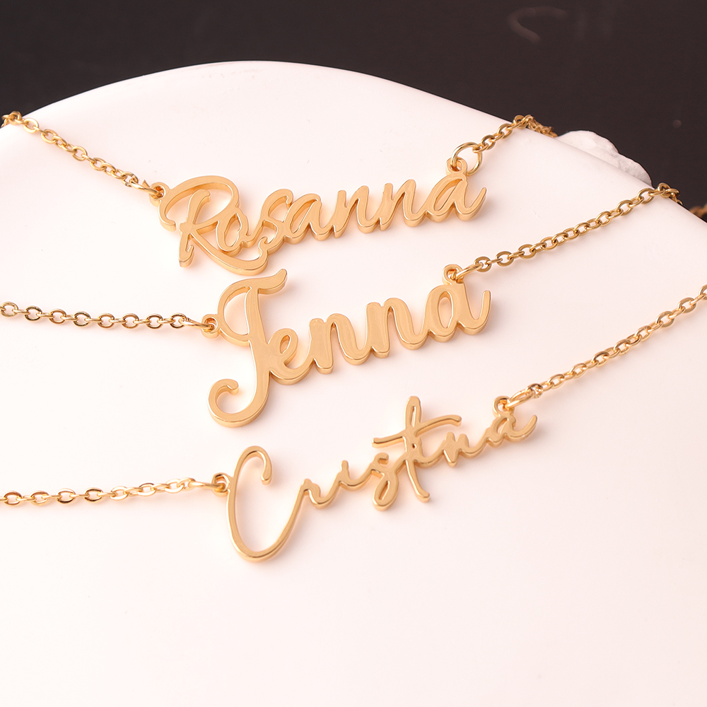 Collar con nombre personalizado para mujer, colgante con letra cursiva personalizada, joyería de acero inoxidable, Gargantilla de cadena para hombre, Collar personalizado