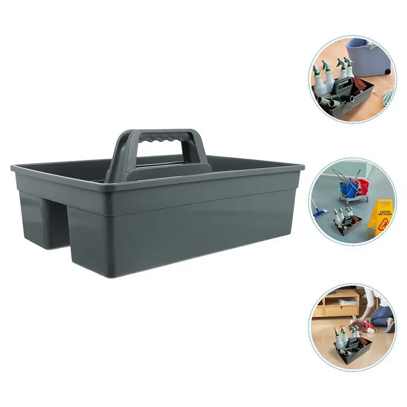 1Pc Plastic Cleaning Tool Basket Tote Bucket Cleaning Tool Organizer 3-Compartment Cleaning Tool Carrier Box With Handle