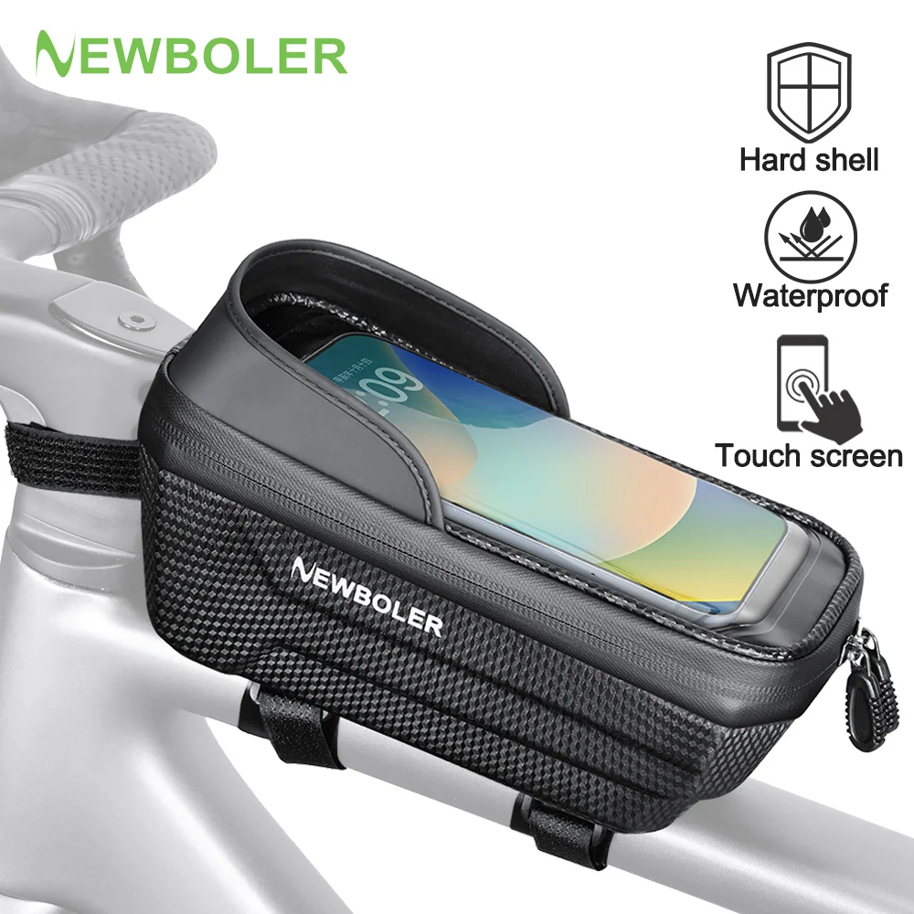 NEWBOLER Borsa da bicicletta Borsa da ciclismo per tubo anteriore superiore Borsa da telaio impermeabile da 7,2 pollici Custodia per telefono Touch Screen Borsa da bici da strada MTB