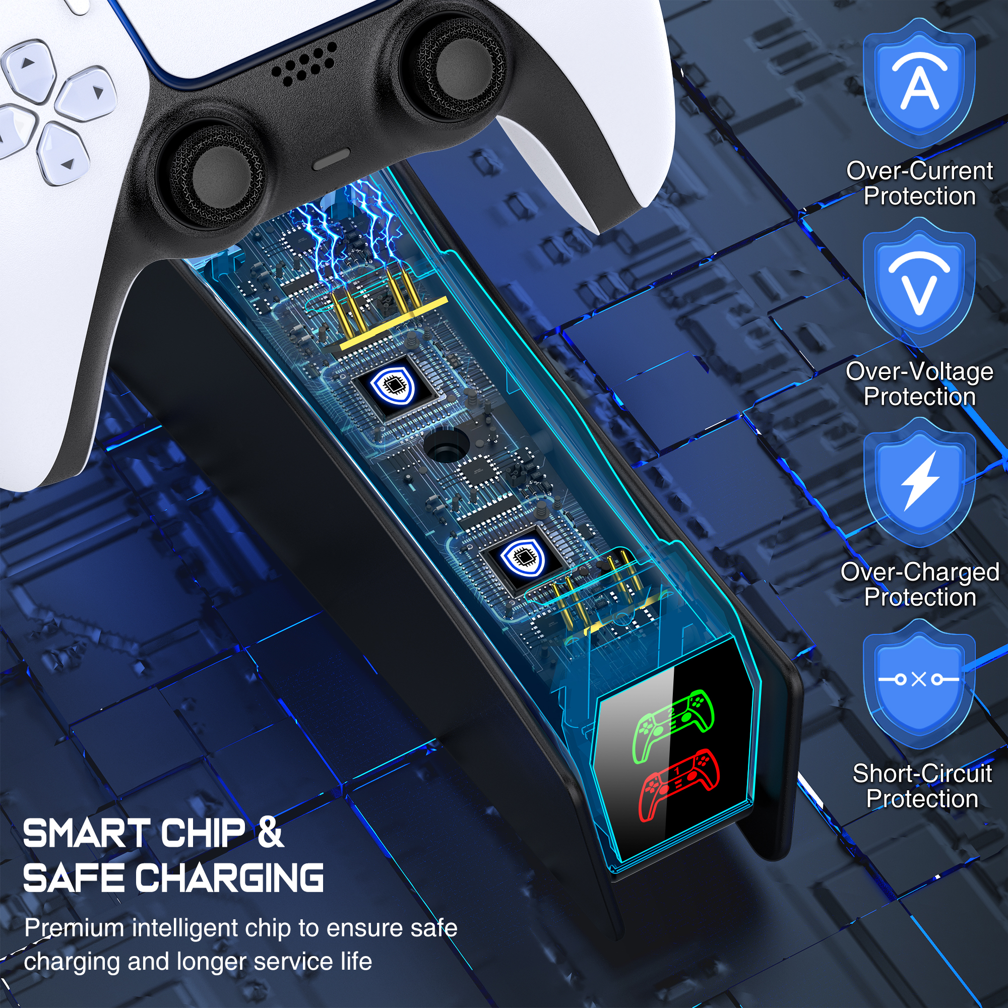 Fc301 para ps5 controlador carregador rgb estação de carregamento rápido para playstation5 controladores de jogo sem fio suporte de carregamento gamepad