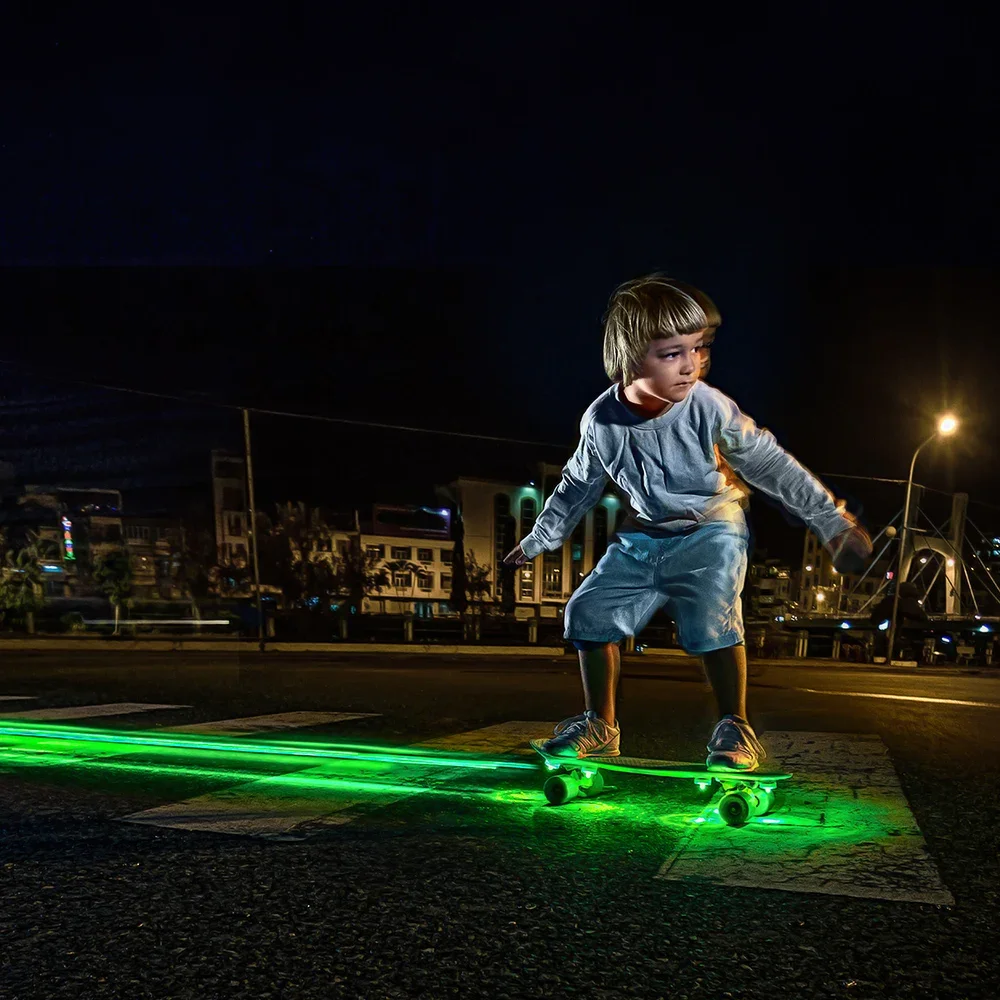 20 pçs luzes de skate longboard fluorescente led flash noite brilhante usb recarregável scooter placa underglow lâmpada decorações
