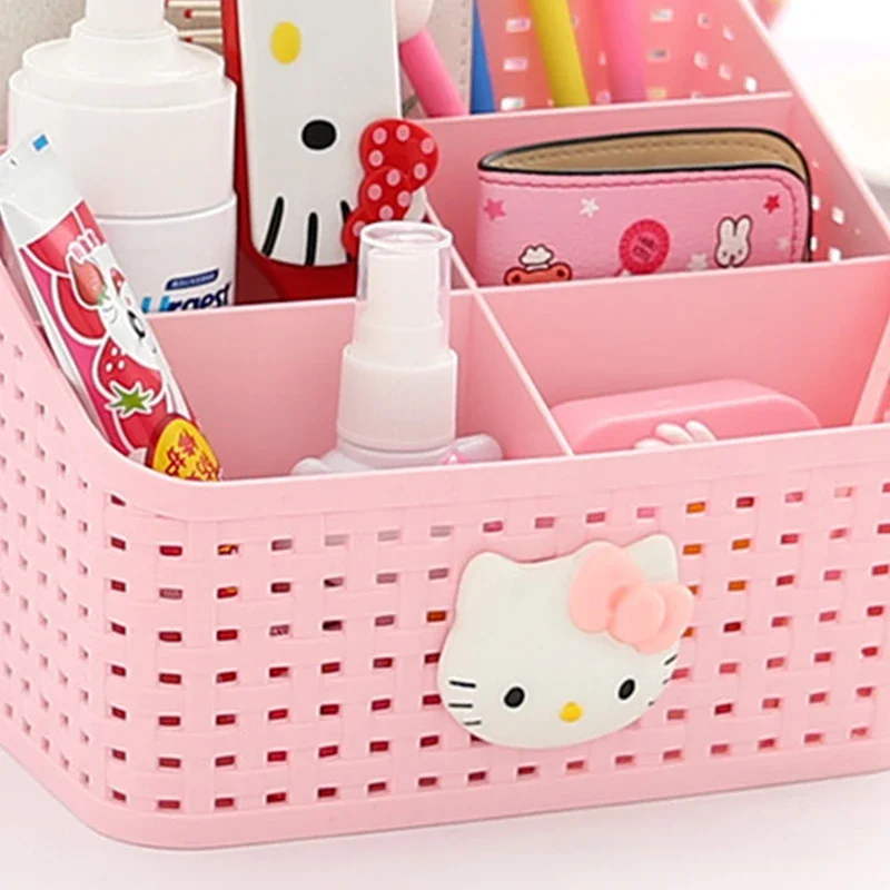 Hello Kitty Desktop Storage กล่องเครื่องสำอางค์แต่งหน้าเครื่องประดับตะกร้ากล่องสำนักงานอะนิเมะผู้ถือของขวัญ
