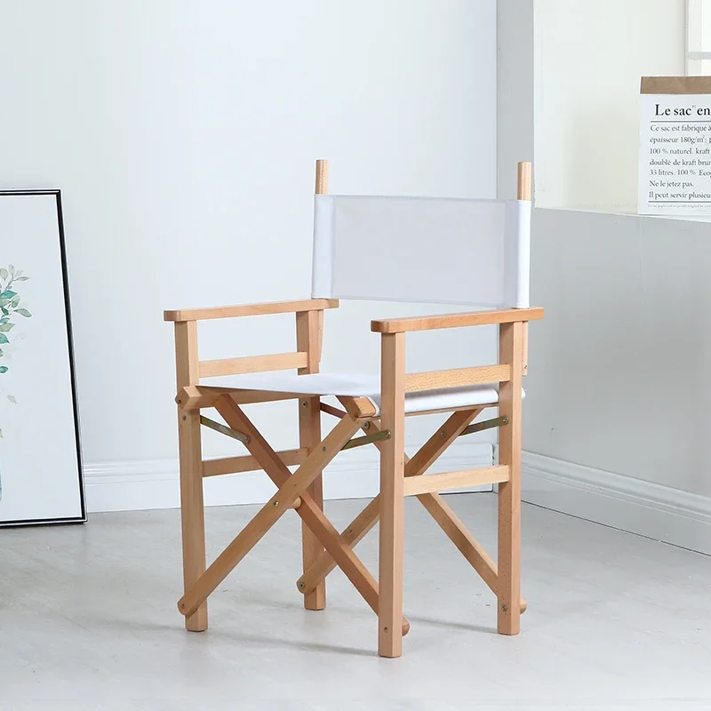 Silla de director plegable de madera maciza para ocio al aire libre, taburete de maquillaje con respaldo de lona, asiento práctico de llevar, silla de pesca