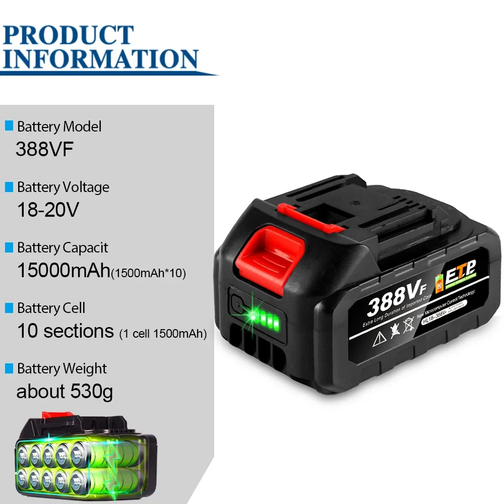 Yofidra 18-20V Rechargeable Lithium Battery EU Plug for Brushless Chainsaw Electric Drill Electric Wrench for Makita 18V B serie
