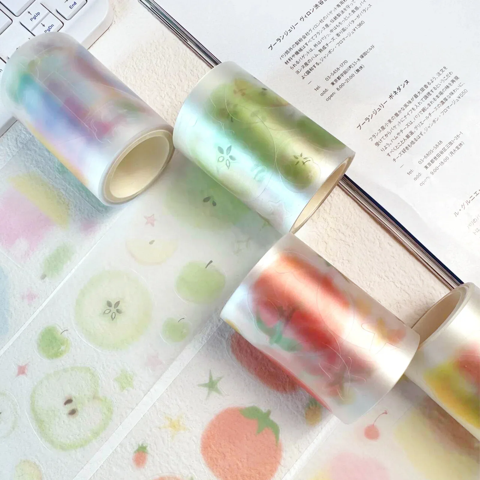 1 rollo de cintas adhesivas decorativas, dulce Cakess, fruta, diario basura, papel artesanal, pegatinas coreanas para álbum de recortes, cintas decorativas