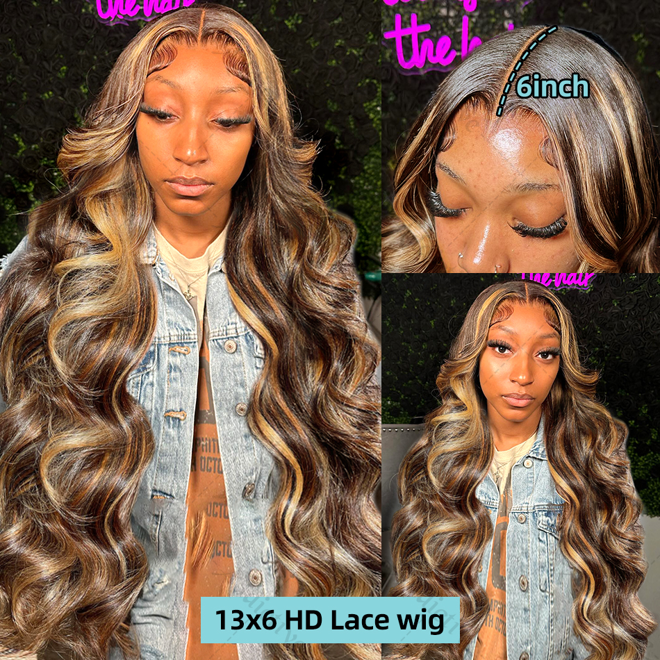30 40 pulgadas 4/27 resaltar la onda del cuerpo 13x4 pelucas frontales de encaje de cabello humano 250 de densidad de color Ombre 13x6 HD peluca con malla Frontal para mujeres