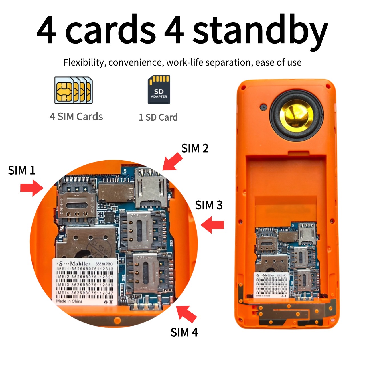 Low Price Elderly Mobile Phone Four Sim Card 2.8" Big Screen Large Push Button Big Battery Speed Dial Cheap Senior Cellphone