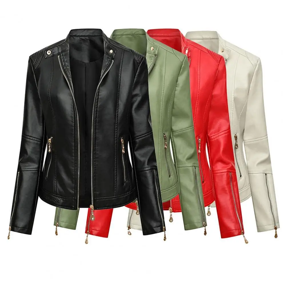 Abrigo de primavera elegante, chaqueta de otoño con cuello vuelto, chaqueta de motociclista agradable para la piel