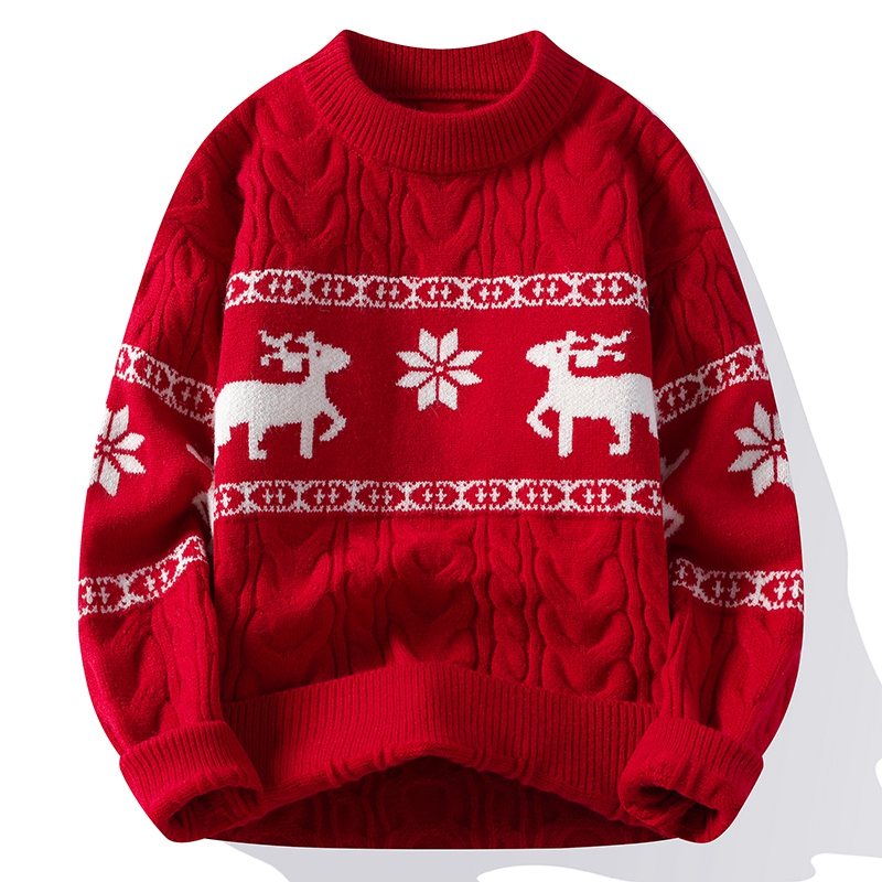 2024 novo outono inverno high end luxo camisola de caxemira dos homens grosso quente suéteres com cervos coreano harajuku natal jumper