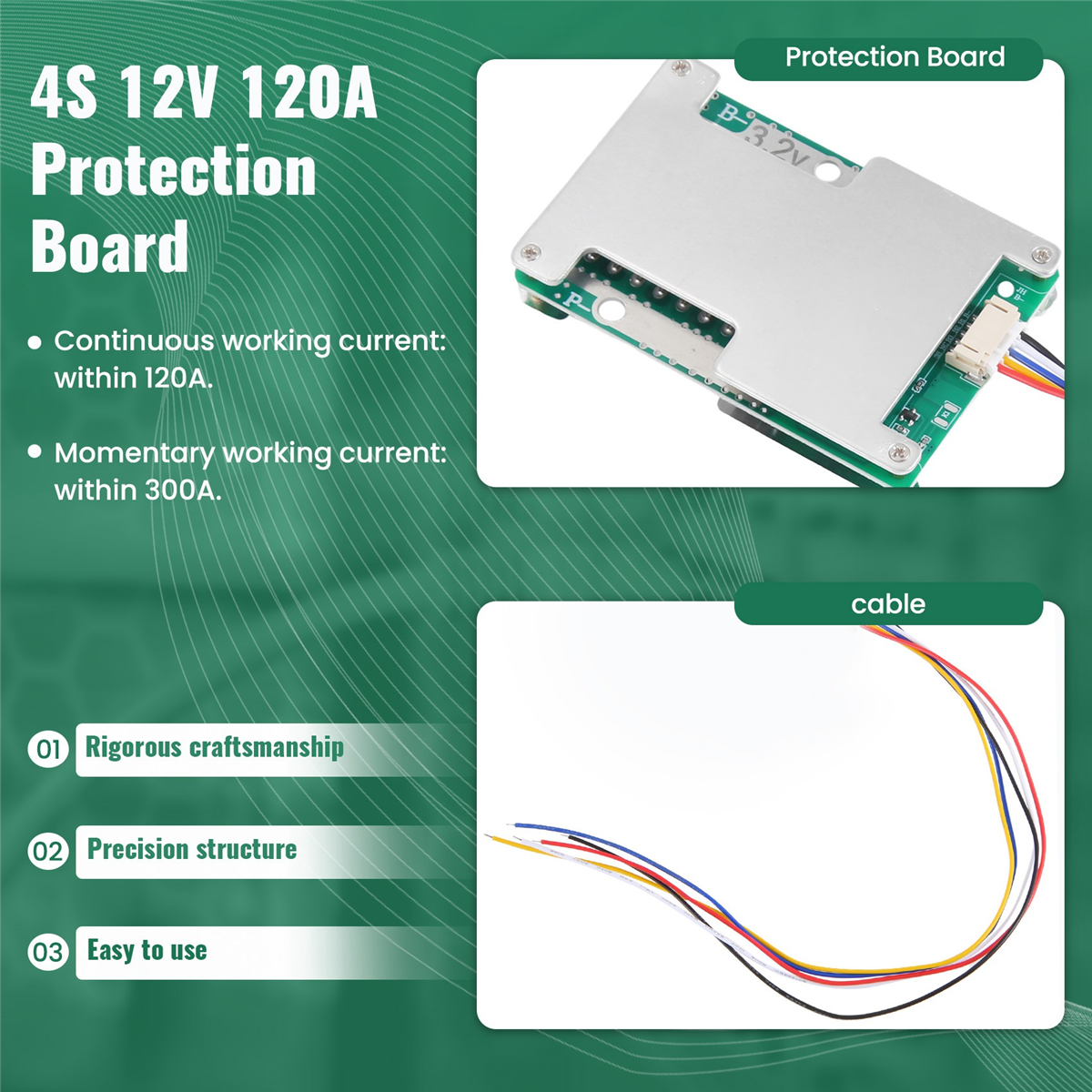 4S 12V 120A Protection Board 3.2V Li-Iron Lithium Battery Charger Protection Board with Power Battery Balance Board