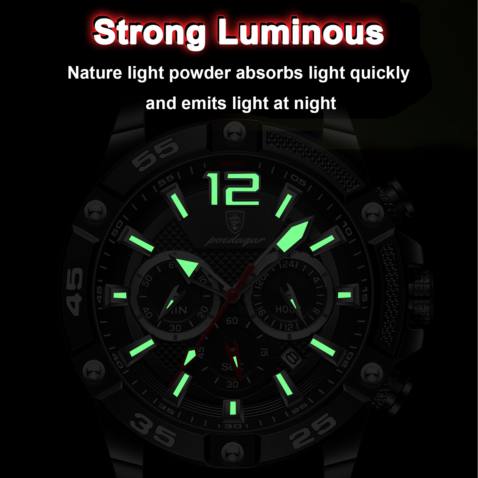 Reloj de pulsera POEDAGAR de lujo para hombre, cronógrafo deportivo, resistente al agua, relojes luminosos con fecha para hombre, Reloj informal de cuarzo de silicona para hombre