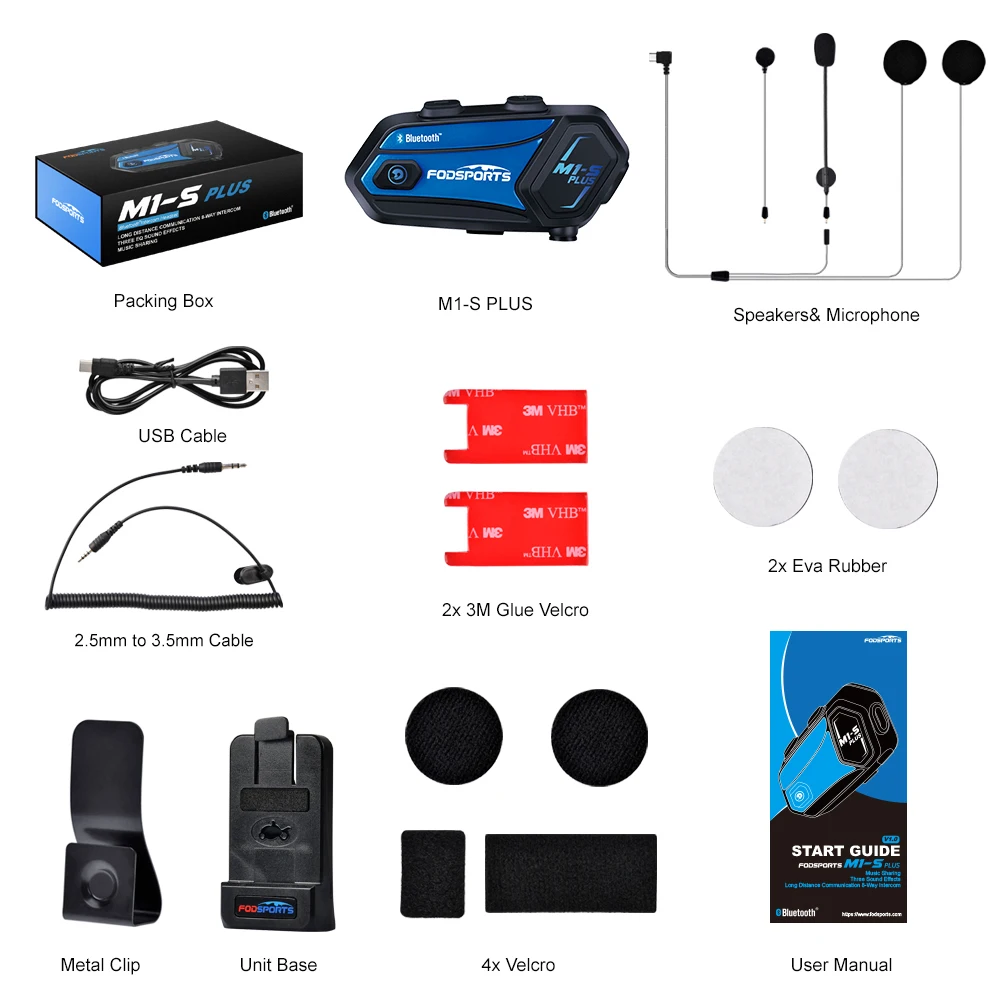 Fodsports-intercomunicador M1-S Plus para casco de motocicleta, interfono con auriculares Bluetooth, 8 conductores, 2000M, para compartir música, Radio FM