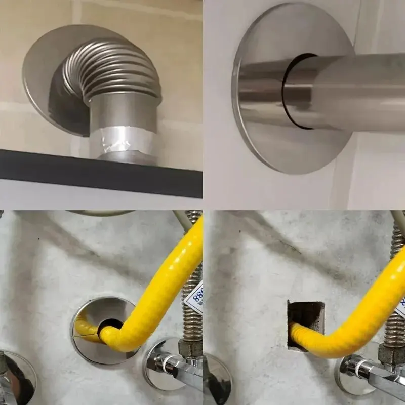 1PC Self-Adhesive ก๊อกน้ําสแตนเลสตกแต่งฝาครอบฝักบัว Chrome FINISH ท่อน้ําผนังครอบคลุมอุปกรณ์ห้องน้ํา