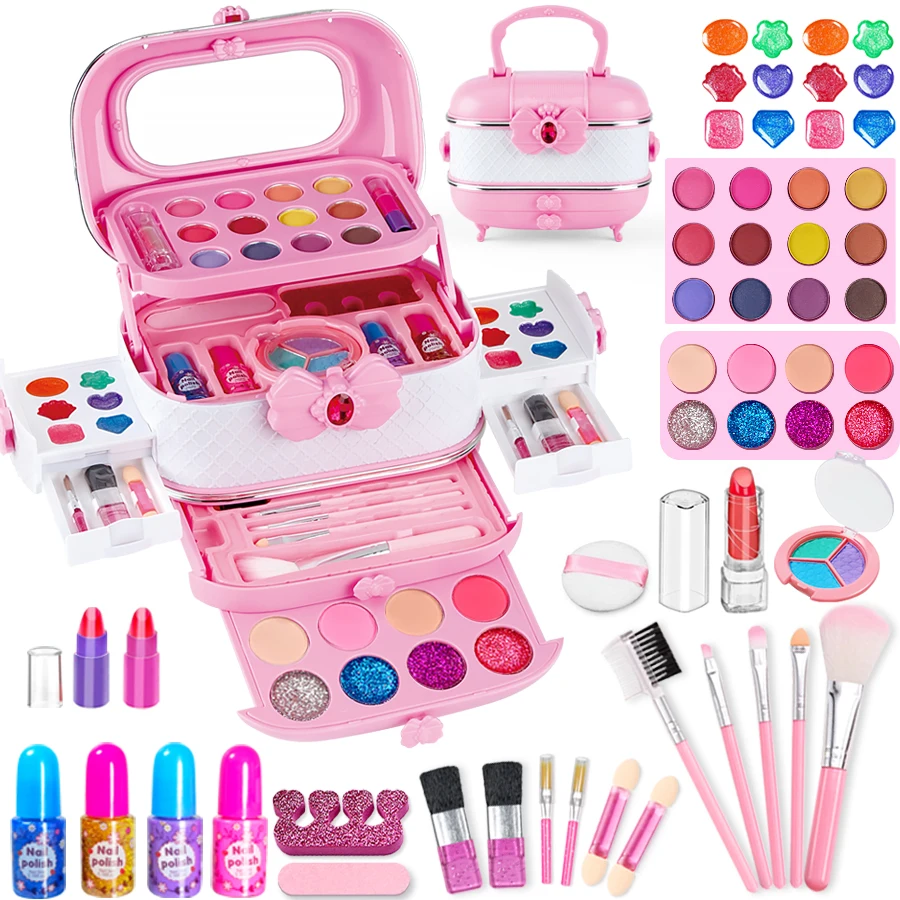 Giocattoli per ragazze lavabili per bambini - Kit trucco per bambini per ragazza, set trucco reale, kit trucco per bambine per bambini piccoli Pr