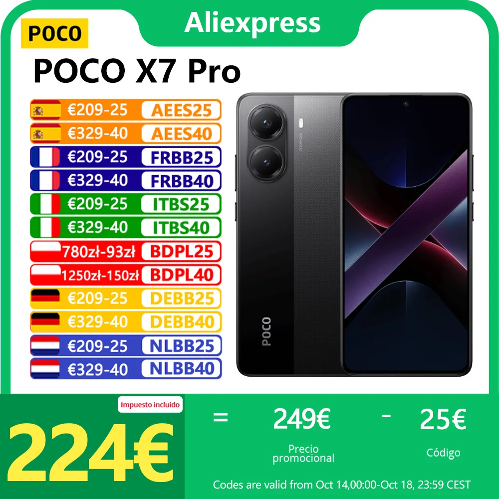 POCO X7 Pro 5G, NFC, Dimensity 8400-Ultra, Dimensity 8400-Ultra, cámara de 50 MP, pantalla CrystalRes AMOLED 1.5K 120 Hz, batería de 6000 mAh,Cargador no Incluido